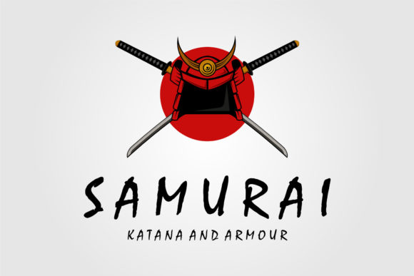 Katana and Helmet Samurai Logo Vector