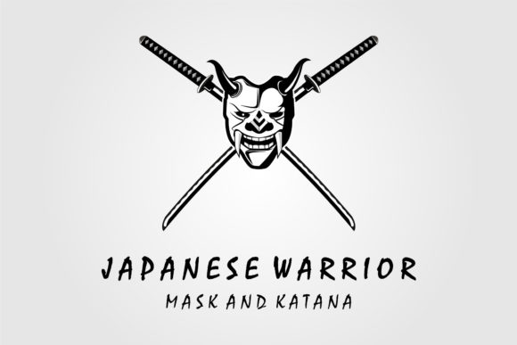 Katana and Mask Samurai Logo Vector