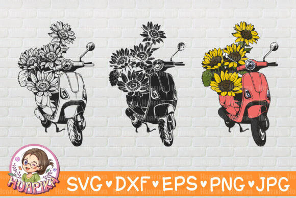 Motorcycle with Sunflower Clipart