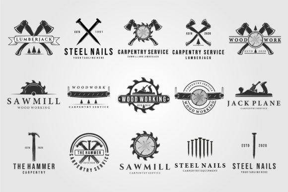 Set of Carpentry Logo Vintage Vector