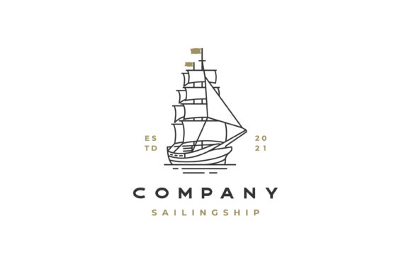 Vintage Line Art Sailing Ship Logo